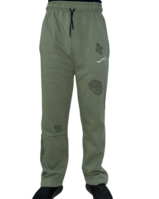 Olive green Block printed Sweatpants