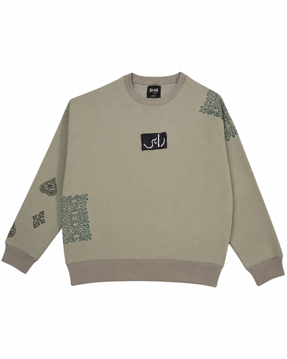 Sabza- Olive Green Block Printed Sweat Shirt