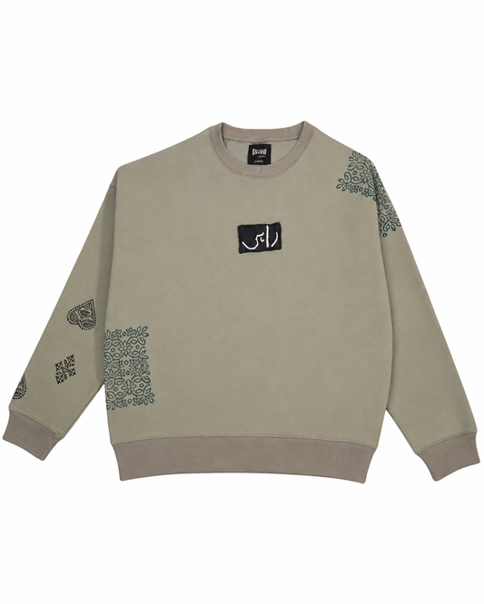 Sabza- Olive Green Block Printed Sweat Shirt