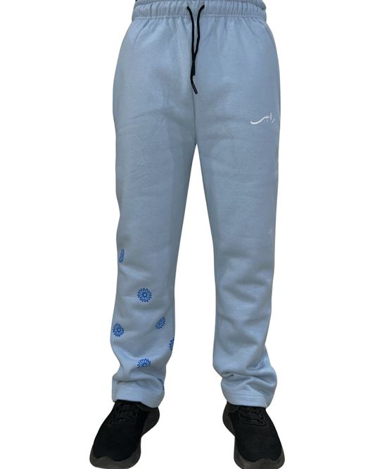 Baby Blue Block Printed Sweatpants