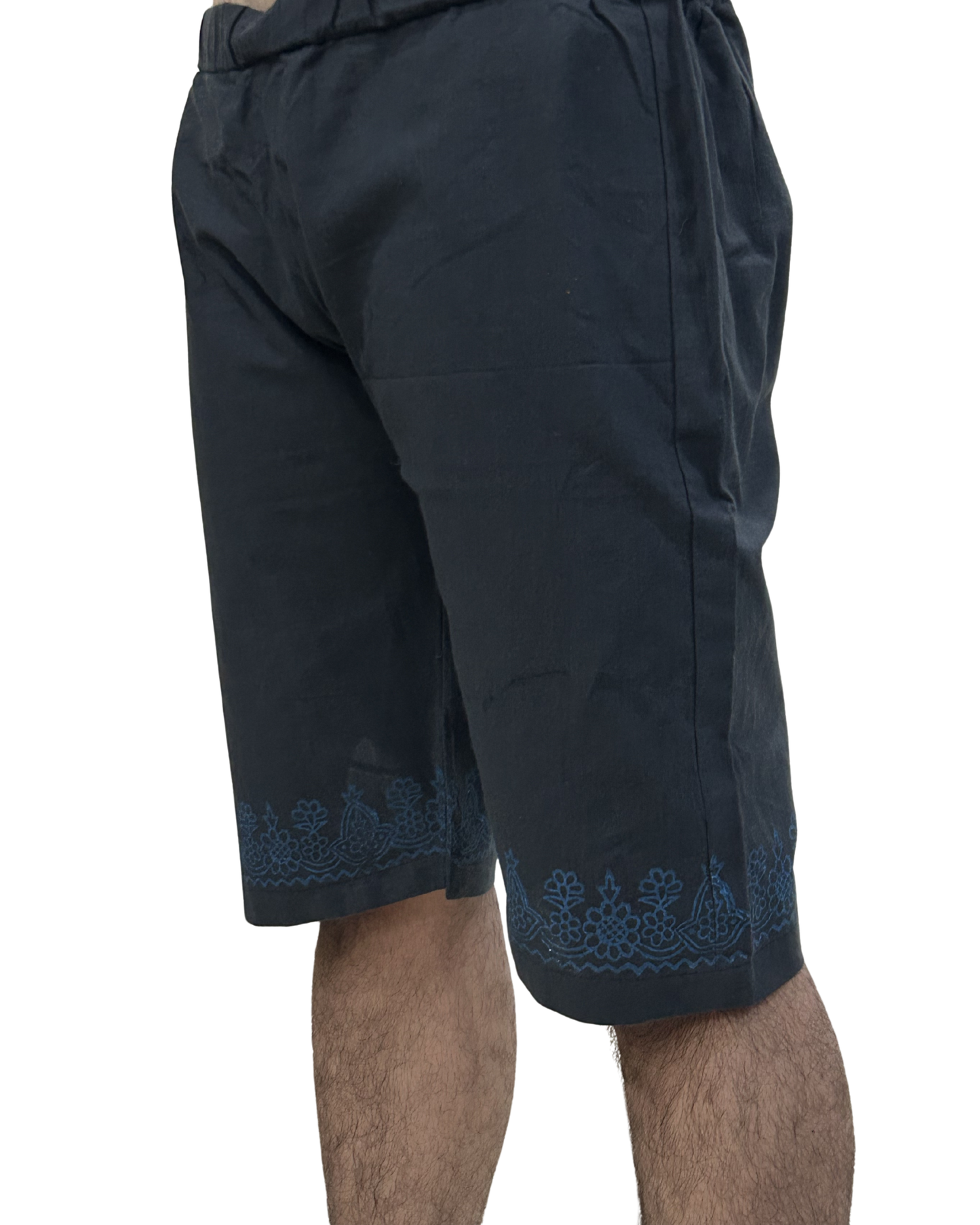 Black Cuban Collar Block Printed Shorts