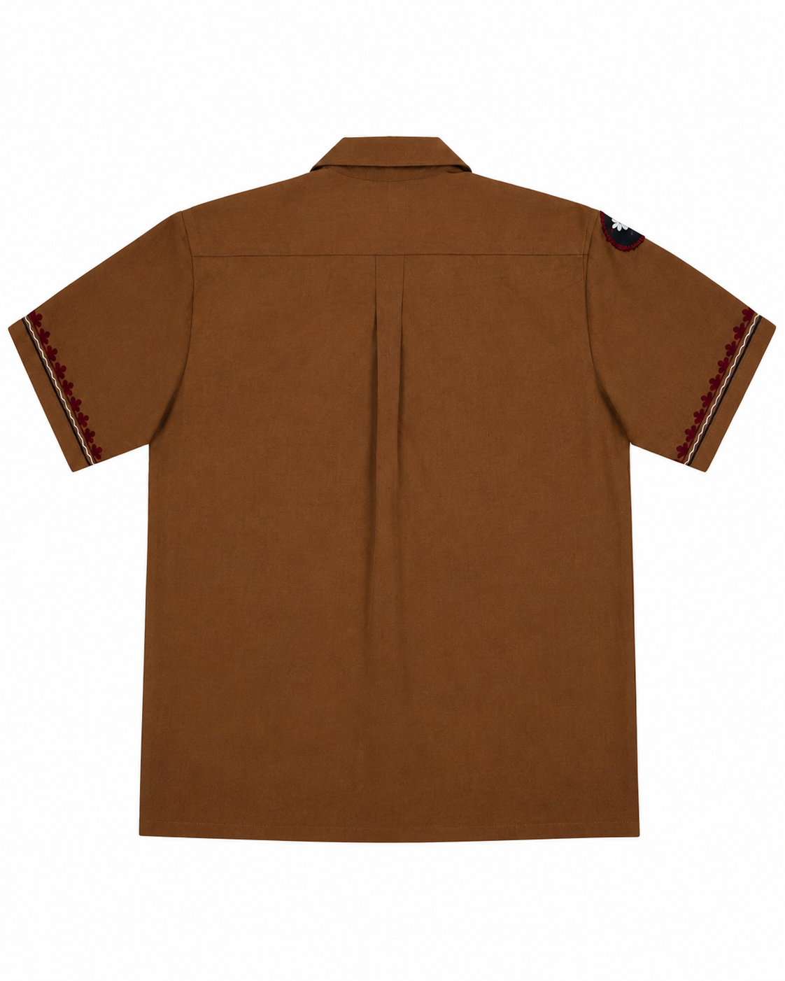 Brown Cuban Collar Hand Embroidered Shirt