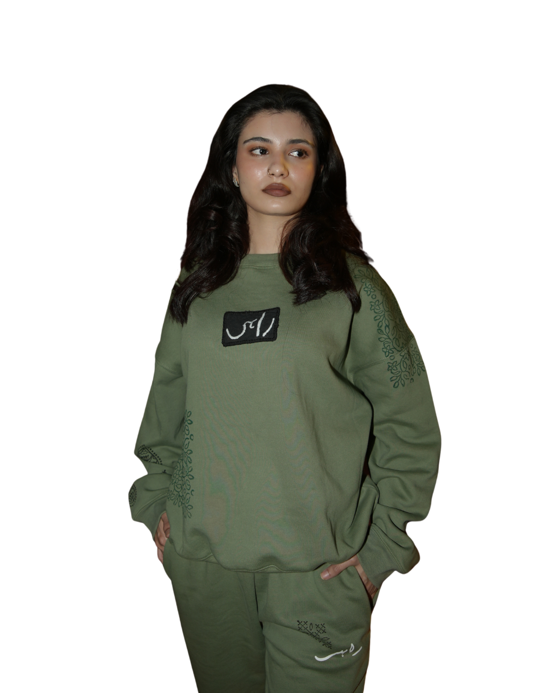 Sabza- Olive Green Block Printed Sweat Shirt